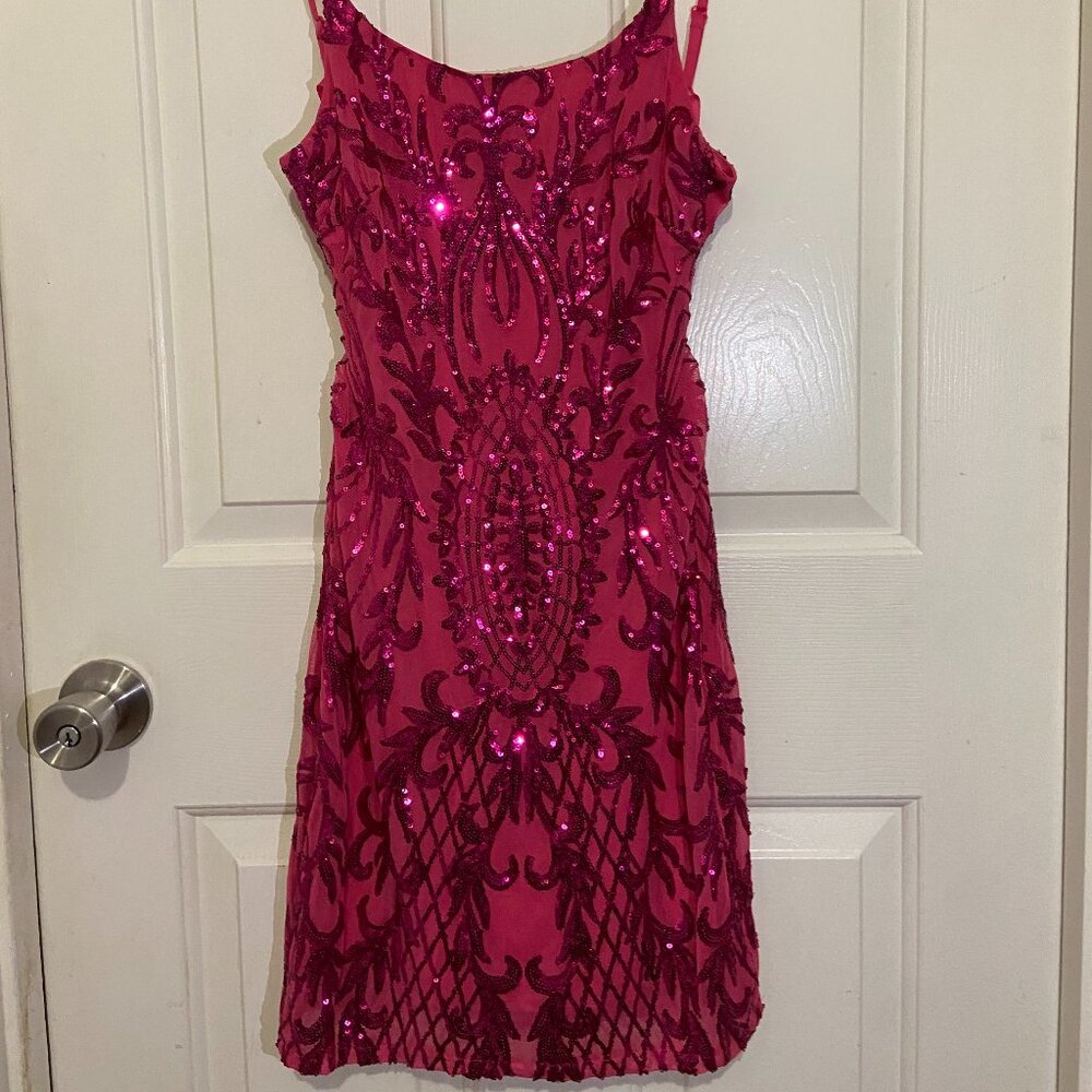 Crystal Sky Hot Pink Sequin Cocktail Dress